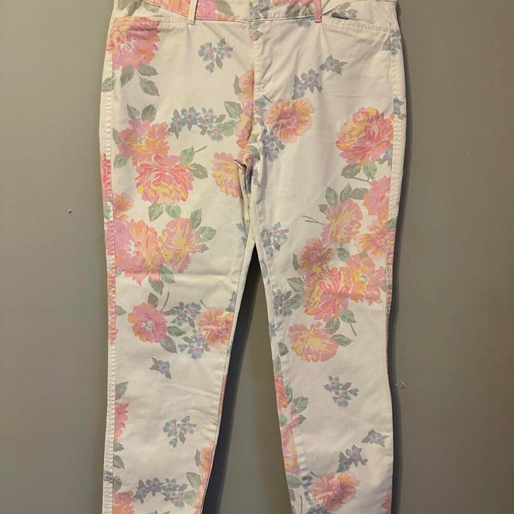 Old Navy Pixie Floral Pants Ivory Pink Blue Pastel High Rise Ankle